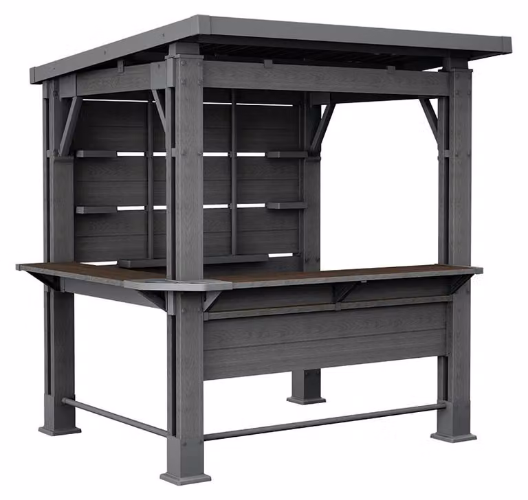 Gazebo Struttura Bar Keter Signature Bar 230x200x238 cm in Resina Effetto Legno Grigio Grafite e Noce