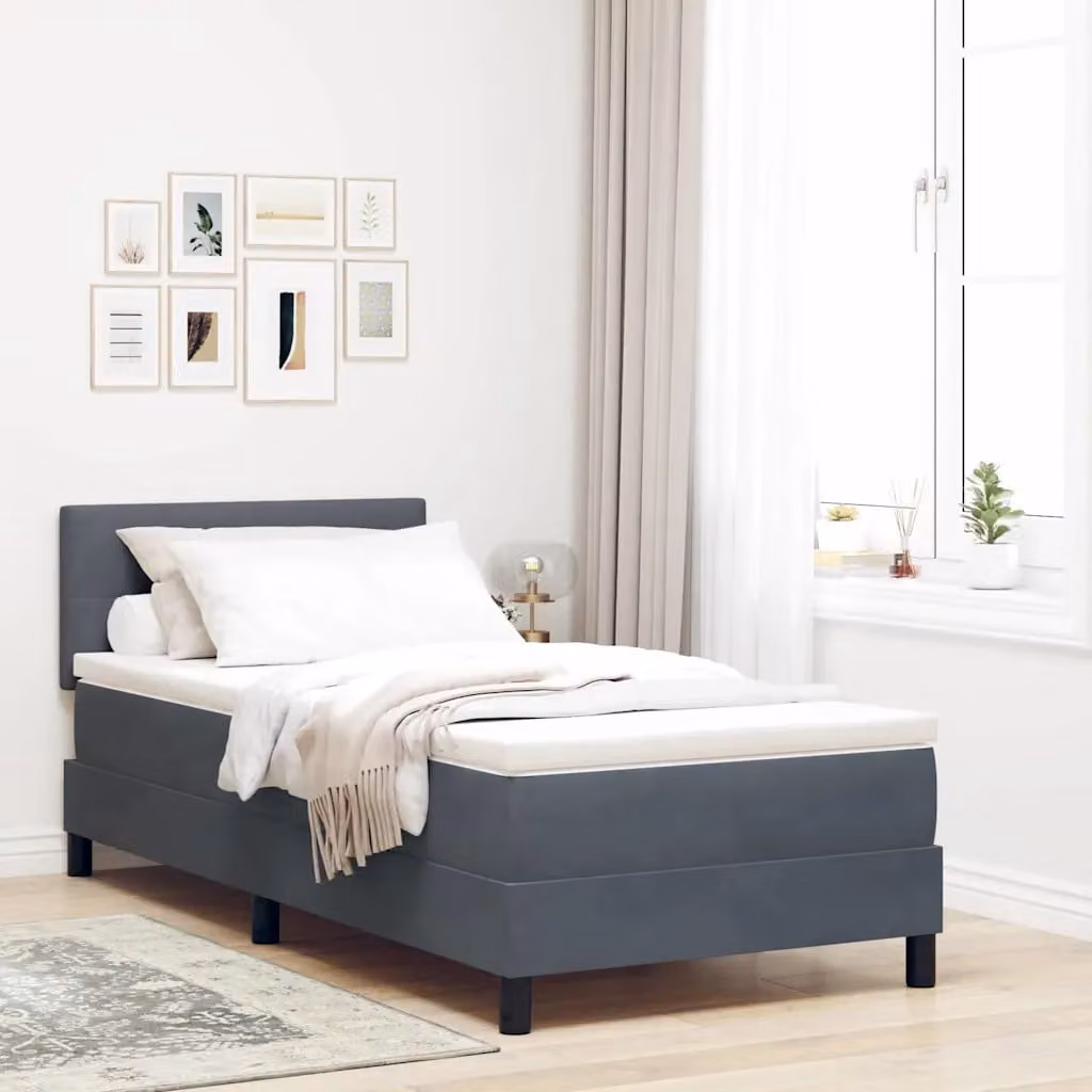 Letto a molle moderno vidaXL con testiera in velluto grigio, L/P/H: 90 x 200 x 140 cm