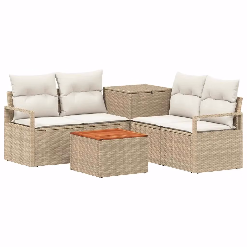 Set di divani da giardino vidaXL a forma di L in polyrattan con tavolo da caffè, 6 pezzi, Beige e Bianco – 2