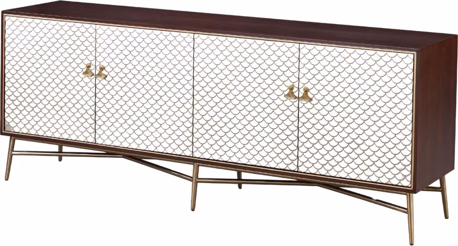 Credenza FURNLUX Elegante Crema Bianco E Noce E Oro 180cm / Colore principale: Beige / Dimensioni: 180 x 70 x 40 cm
