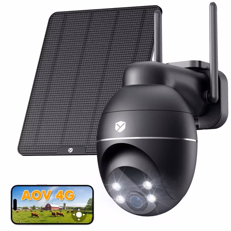 Telecamera da esterno wireless 4G - Risoluzione 2K 3MP - Pannello solare 5W - Rotazione PTZ a 360° - Visione notturna a colori - Telecamera di sicurezza