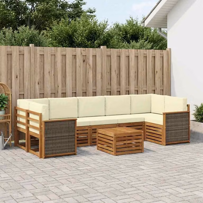 vidaXL Set di divani da esterno 8 pz in legno di acacia con cuscini, colore beige e marrone