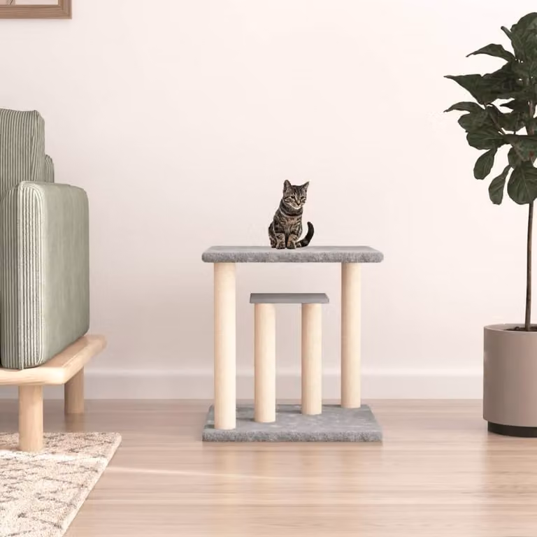 vidaXL Tiragraffi per Gatti con Piattaforme in Sisal e Legno, Grigio, H: 50 cm