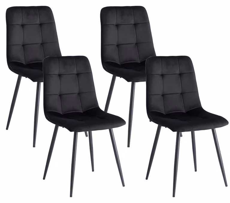 Sedie da pranzo - Set da 4 - Stile moderno e minimalista - Sedili imbottiti - Rivestimento in velluto - Struttura in metallo - Colore: nero