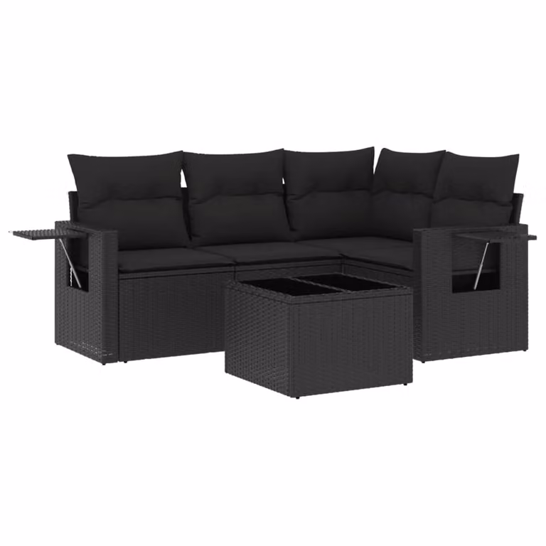 Set Divani da Giardino 5 pz con Cuscini in Polyrattan Nero