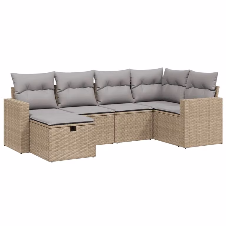 Set Divano da Giardino 6 pz con Cuscini Beige Misto Polyrattan