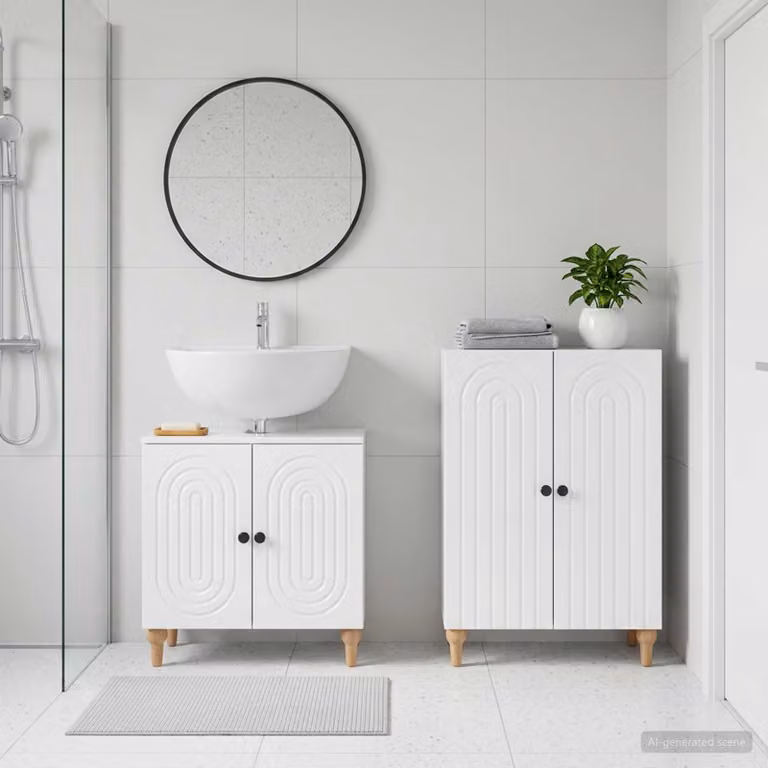 Set di mobili da bagno vidaXL ALKMAAR composto da 2 pezzi, mobile lavabo e mobile contenitore, bianco lucido