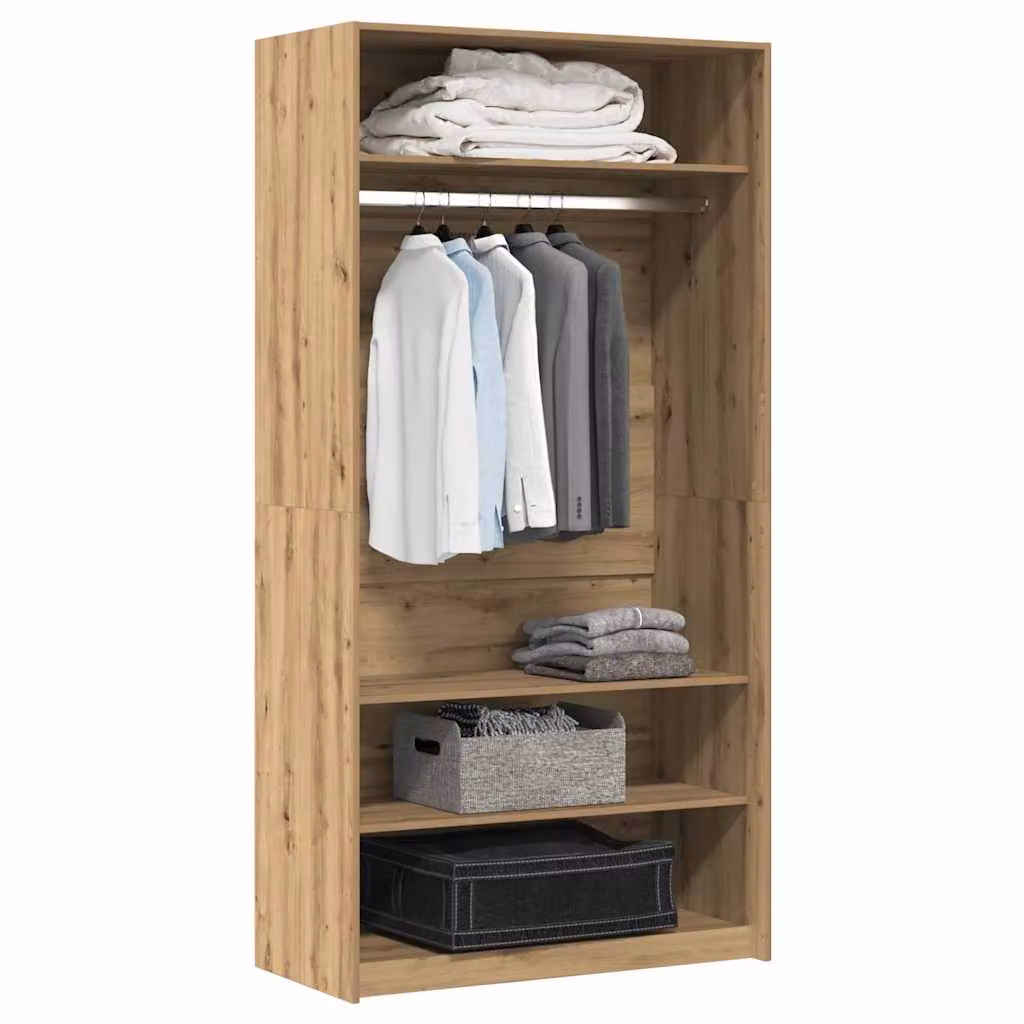 Armadio in legno multistrato vidaXL color rovere marrone con ante a battente e ripiani interni, L: 100 cm, P: 50 cm, H: 200 cm