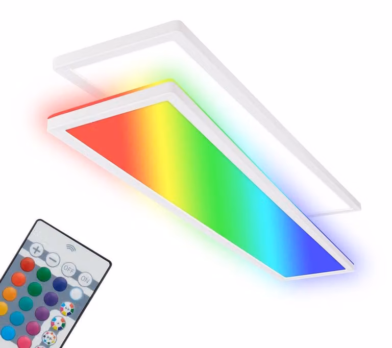 Briloner Tava LED, telecomando, RGB, piatto, dimmerabile, bianco