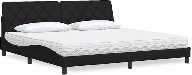 Letto moderno vidaXL con materasso in schiuma e struttura imbottita in tessuto nero e bianco L/P/H: 200 x 200 x 218 cm – 1