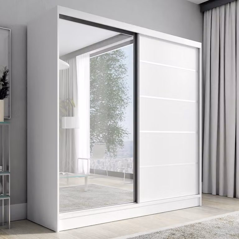 Armadio a battenti sospeso, a 2 ante con specchio NERO 200 cm (bianco)