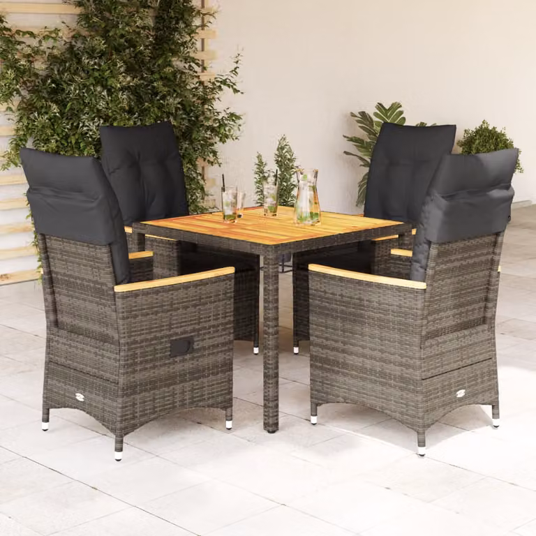 Set da Pranzo da Giardino vidaXL in Legno di Acacia e Polyrattan Grigio con 5 Sedute e Cuscini