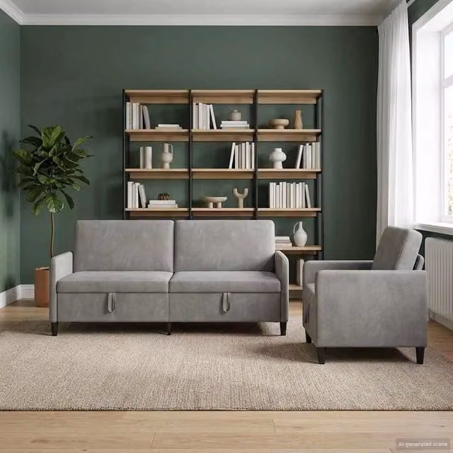 Set di Divani Moderni vidaXL con Seduta Sollevabile e Coperture Rimovibili, Grigio e Nero – 1