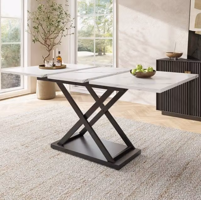 Tavolo da pranzo allungabile 120-160 x 80 x 75 cm in MDF e metallo bianco e nero