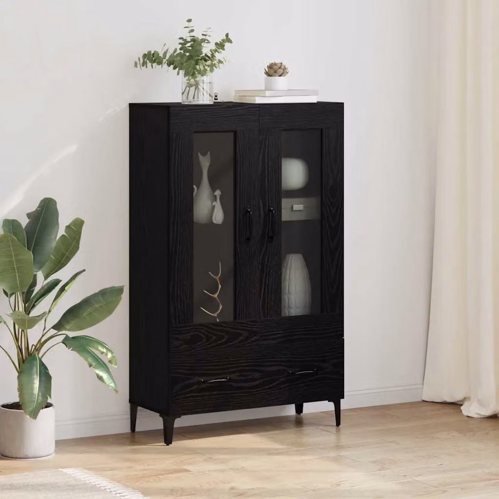 Credenza moderna vidaXL in nero con ante in vetro e ripiani interni, L: 70 cm, P: 31 cm, H: 115 cm