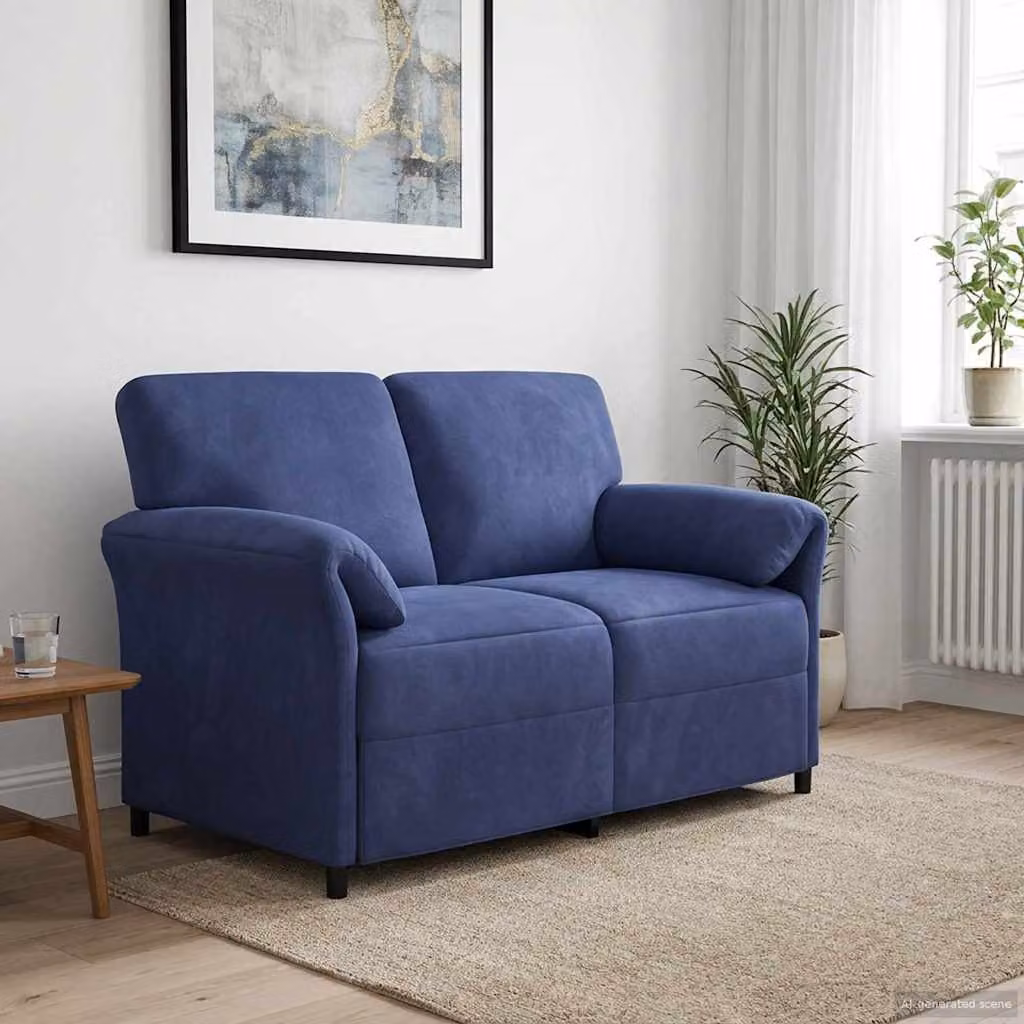 Divano a 2 posti vidaXL in velluto blu con struttura in metallo, L: 138 cm, P: 83 cm, H: 95 cm