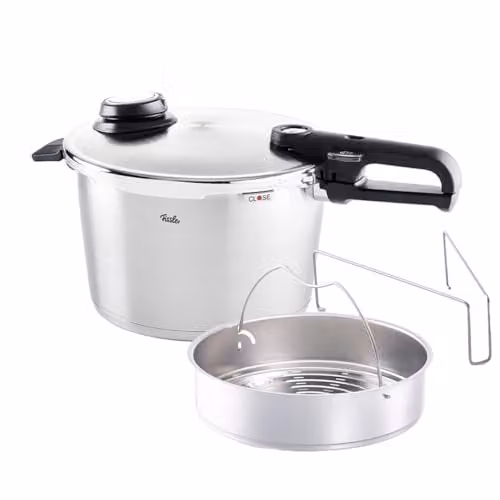 Fissler Vitavit Premium Pentola a pressione in acciaio inox 8 L, 26 cm, 4 livelli di cottura, incluso inserto, adatta a fornelli a induzione