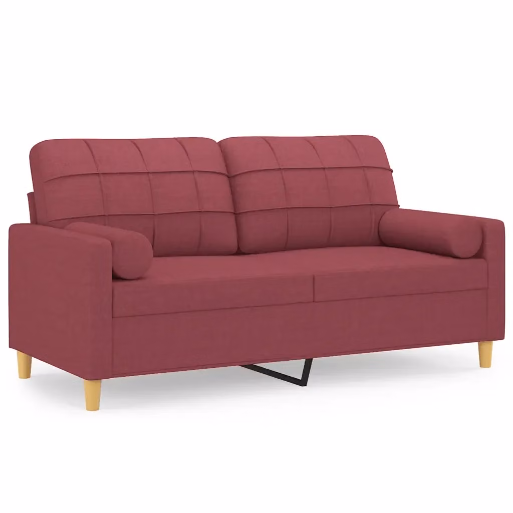 Divano a 2 posti moderno vidaXL in tessuto rosso con cuscini e coperture rimovibili – 2