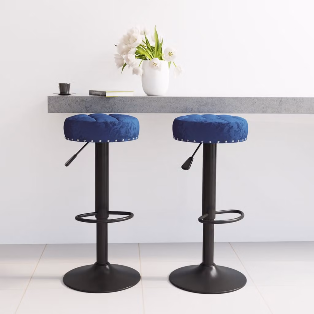 Set di 2 sgabelli da bar vidaXL in velluto blu con seduta girevole a 360 gradi