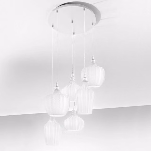 Lampada a Sospensione Cleofe S/6 Bianco Opale - Struttura Metallo Bianco Opaco 6x E27 Max 360W Sospensione Grande - Gealuce