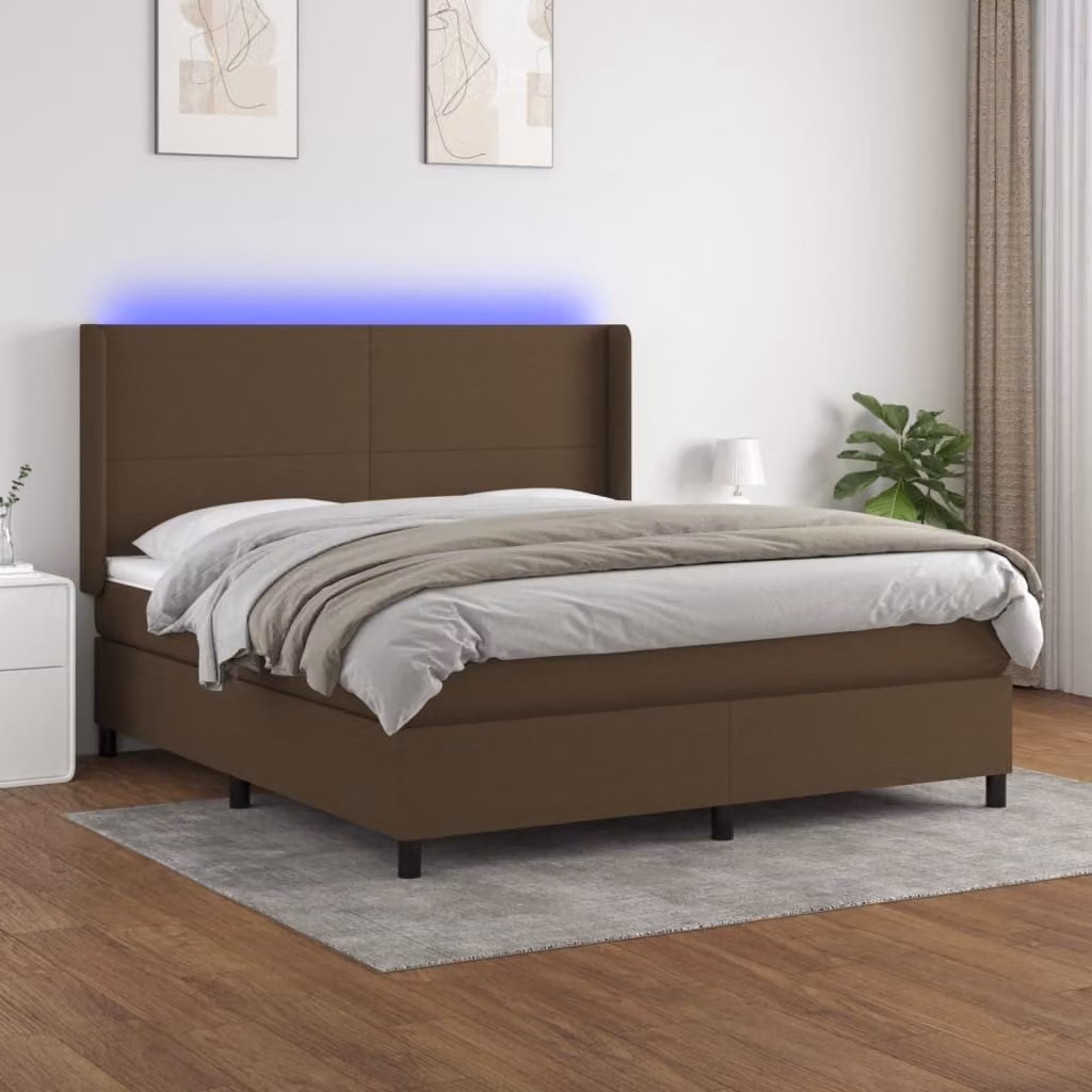 Maison Exclusive - Letto a Molle Materasso e LED Marrone Scuro 160x200 cm Tessuto