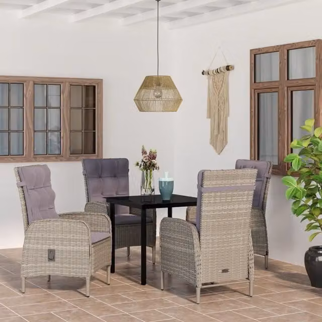 Set da Pranzo da Giardino 5 pz con Cuscini Grigio e Nero 3099360