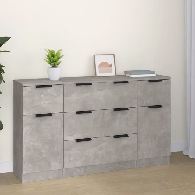 Set di Credenze 3 pz Grigio Cemento in Legno Multistrato 3115823