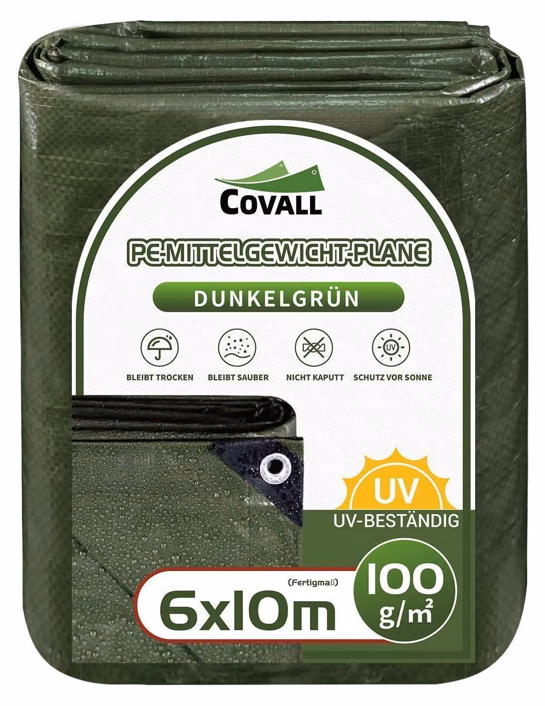 Telo di copertura con occhielli, 6x10 metri, 100 g/m², colore verde, impermeabile e resistente ai raggi UV