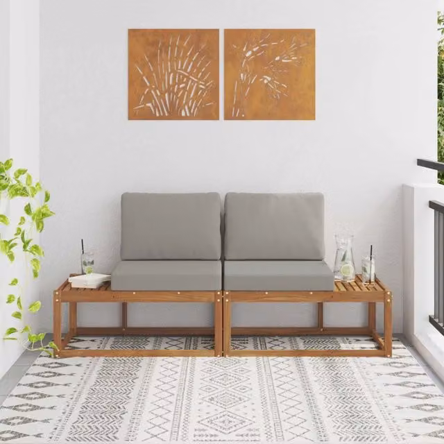 Divano da esterno moderno vidaXL in legno di acacia con cuscini grigi