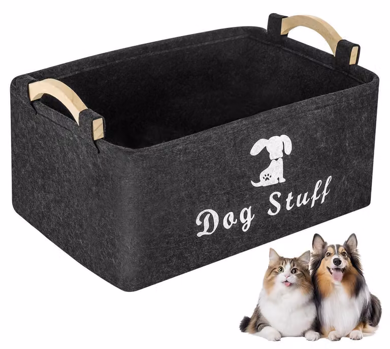 Contenitore per giocattoli per cani, dimensioni 25x38x18 cm, realizzato in feltro, pieghevole, cesto portaoggetti con maniglia
