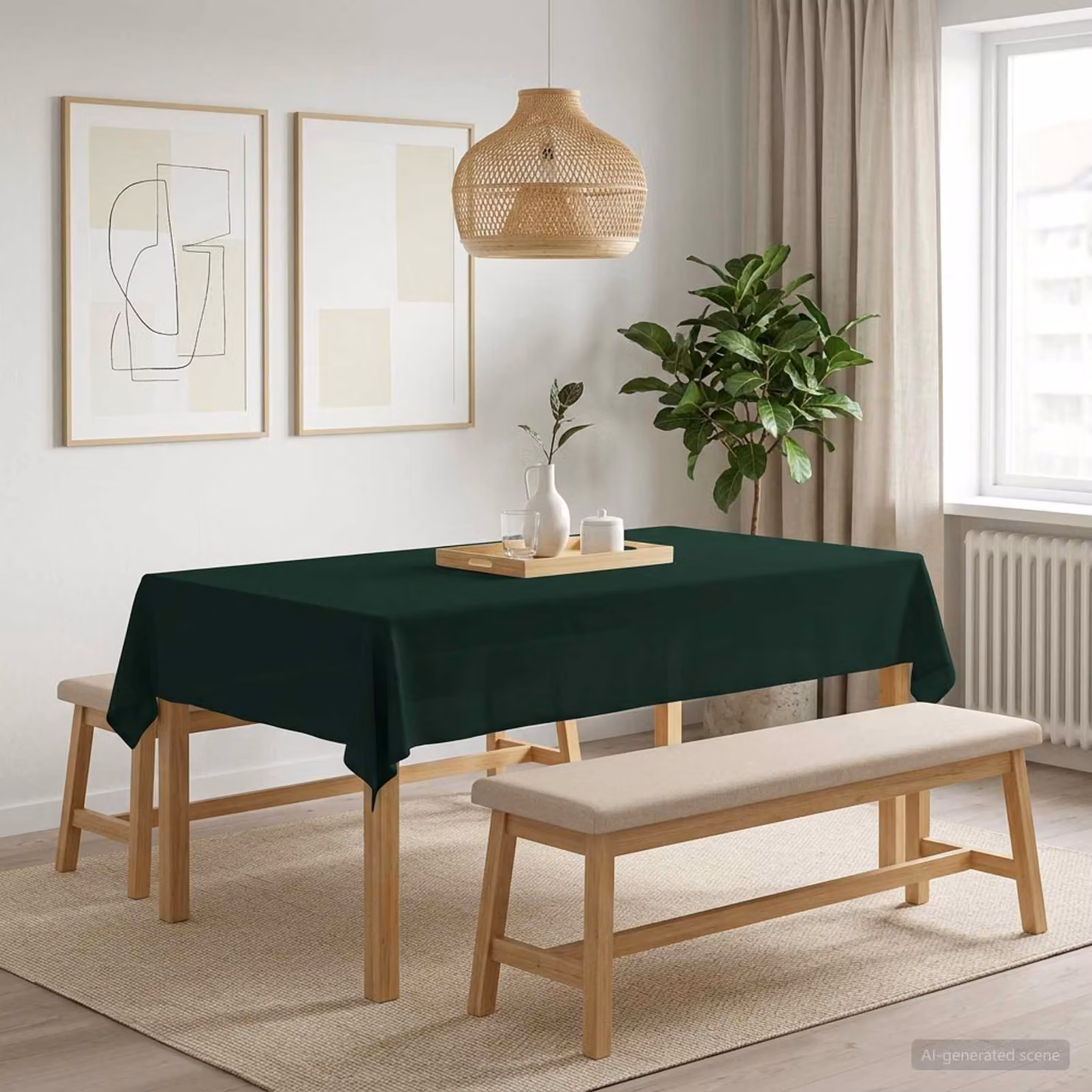 Set di 5 tovaglie rettangolari vidaXL in poliestere verde, idrorepellenti e lavabili in lavatrice, L: 110 cm x P: 180 cm