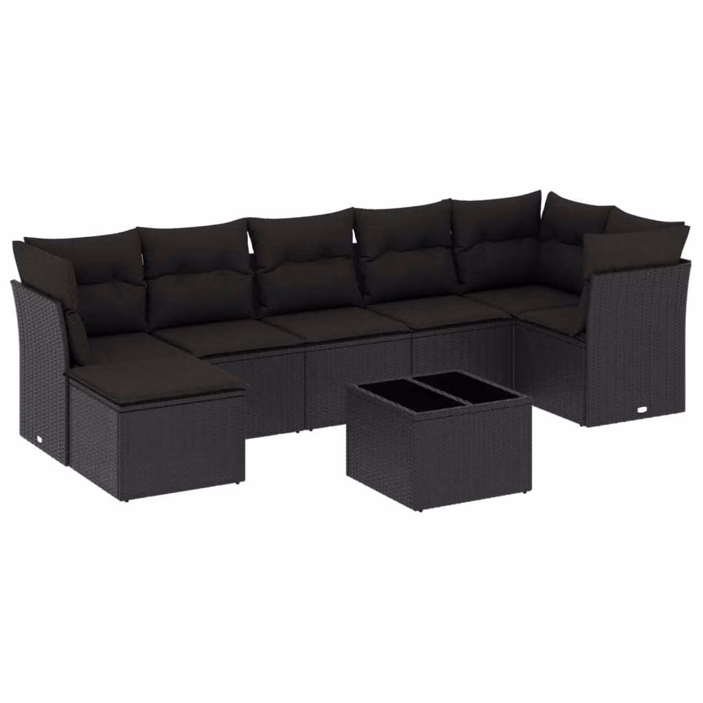 Set Divani da Giardino con Cuscini 8 pz Nero in Polyrattan