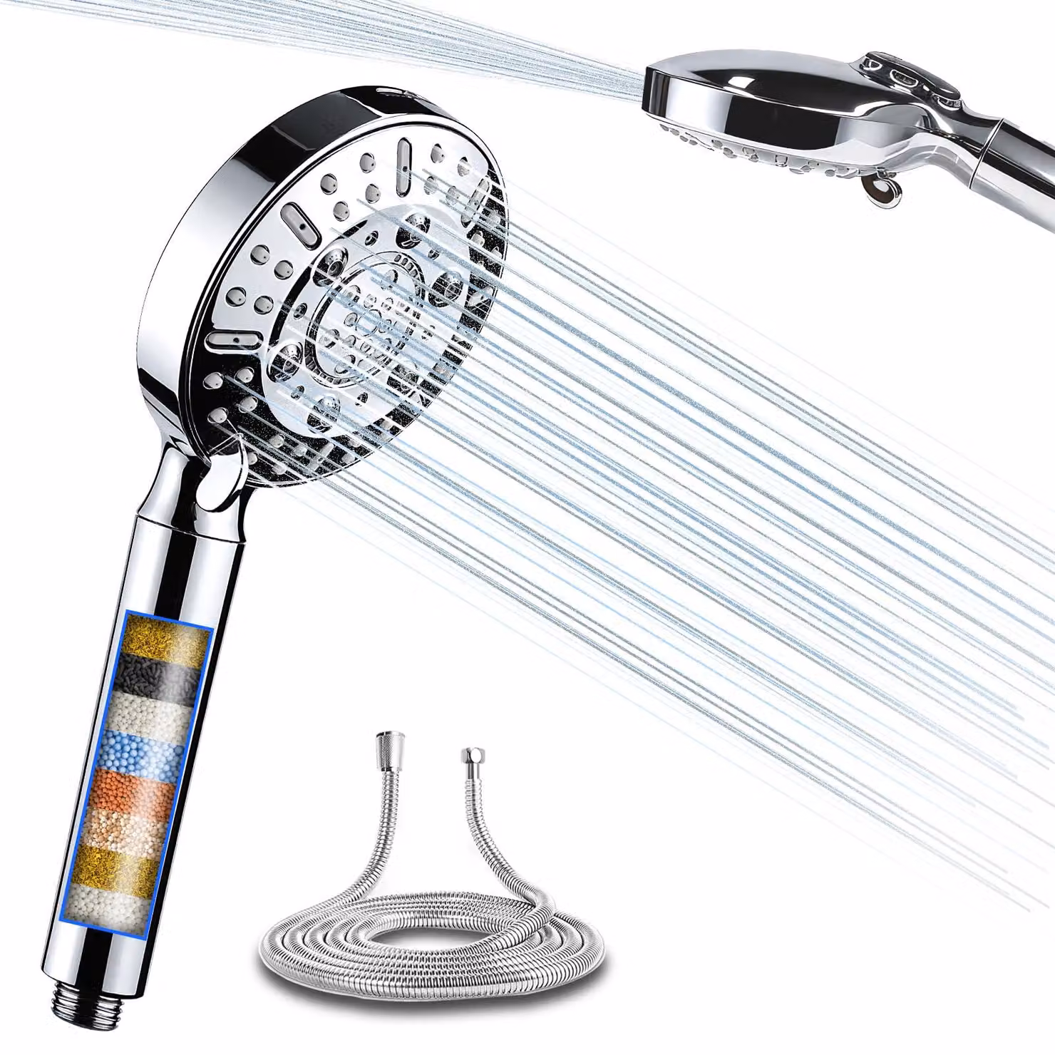 Doccia con filtro, riduce cloro e calcare, alta pressione, colore argento