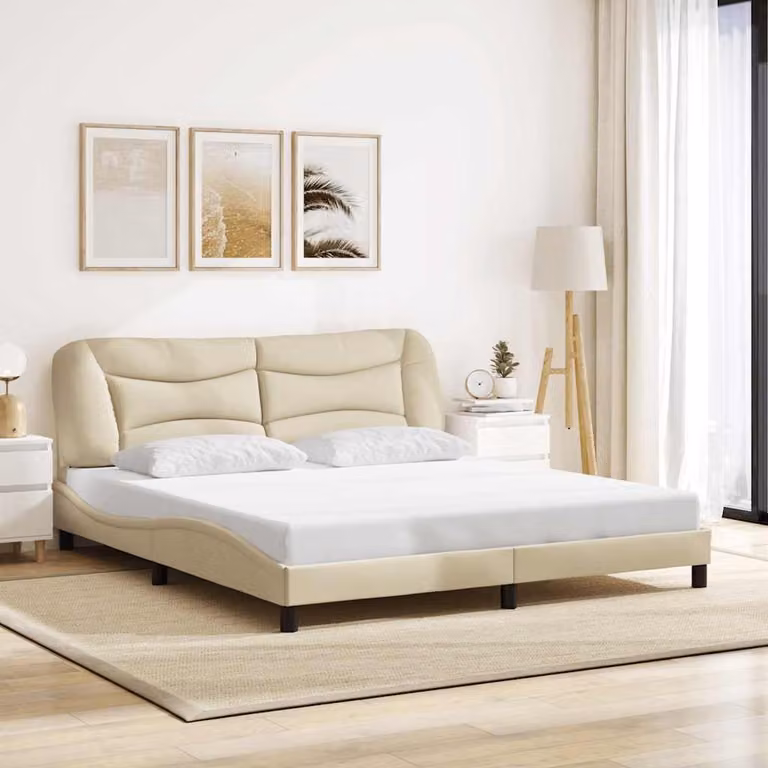 Giroletto senza materasso Hvar vidaXL in tessuto beige, L 180 x P 200 cm