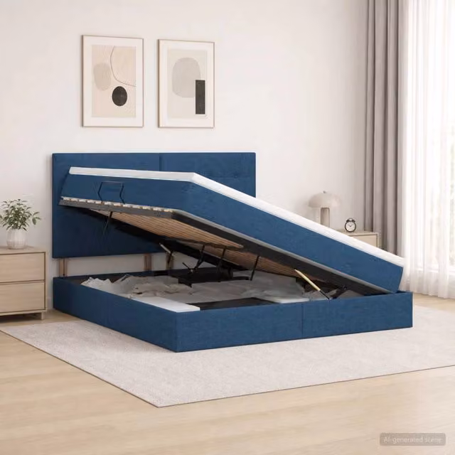 Letto con contenitore e materasso Blu 140 x 200 cm Tessuto 3459512