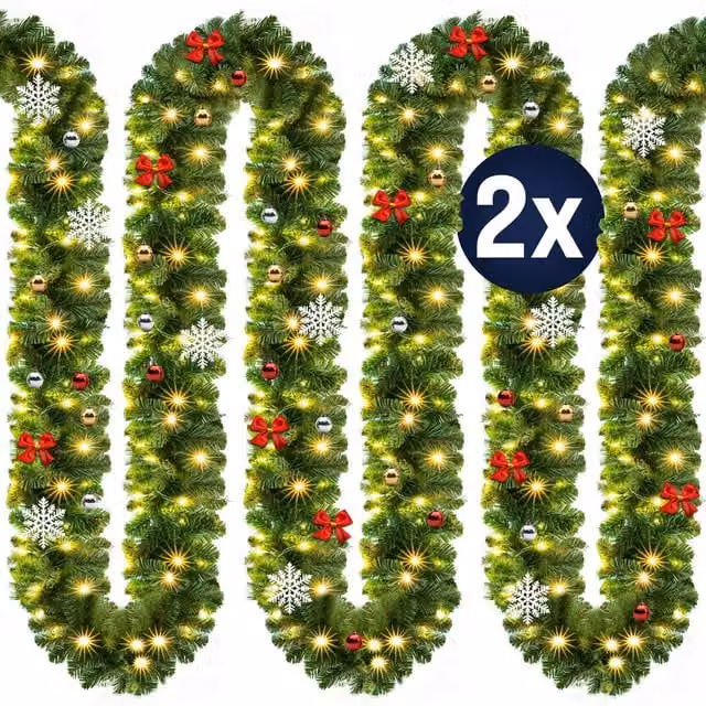 Set di 2 Ghirlande Natalizie Casaria da 5m con 80 LED Cool White per Interno ed Esterno, Colore Verde – 1