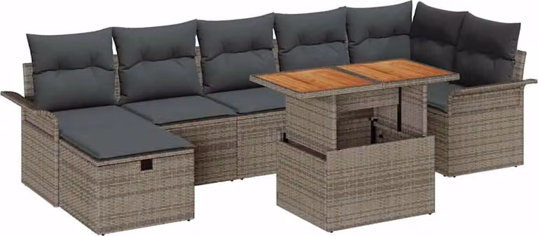 Set Divano da Giardino con cuscino 8 pcs Grigio polyrattan