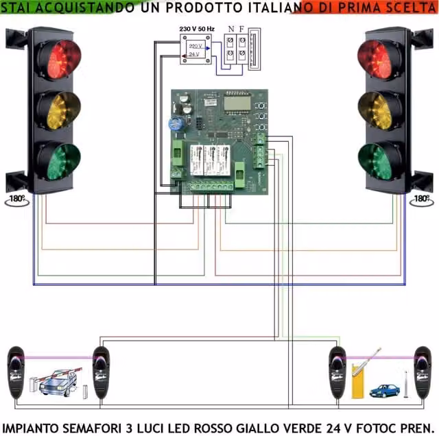 Semaforo di parcheggio Securvera con 3 luci LED rosso, giallo e verde, protezione IP65 e controllo tramite fotocellule per gestione ingressi e uscite garage – 1