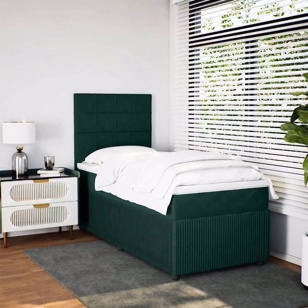 vidaXL Giroletto a Molle Ibrido con Materasso in Velluto Verde Scuro e Bianco, L/P/H: 80 x 200 x 150,5 cm – 1