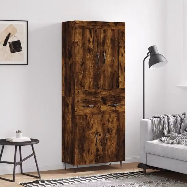 Credenza-Buffet-Armadio da cucina Rovere Fumo 69,5x34x180 cm in Legno Multistrato 599245