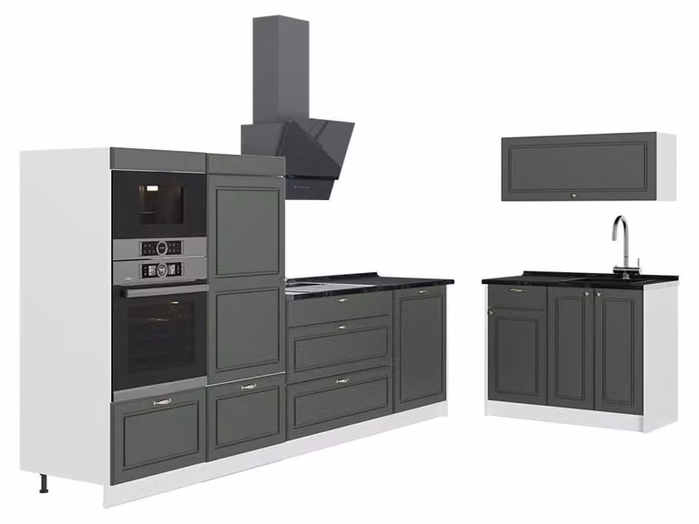 Cucina Vicco Fame-Line Verde-oro rustico/Bianco 380 cm senza piano di lavoro, Model 64131