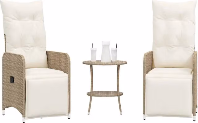 Sedie da Giardino Reclinabili 2pz con Tavolino Polyrattan Beige 365708