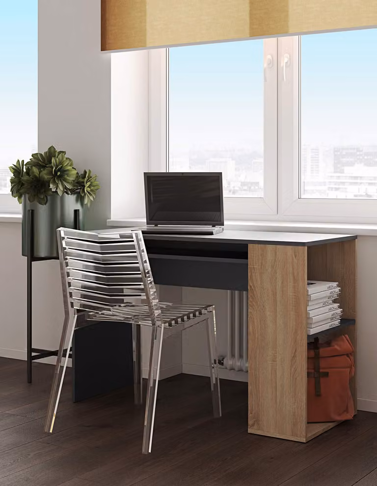 Scrivania in cartone ed legno di quercia, dimensioni 114 x 50 x 75,5 cm, ideale per l'ufficio domestico