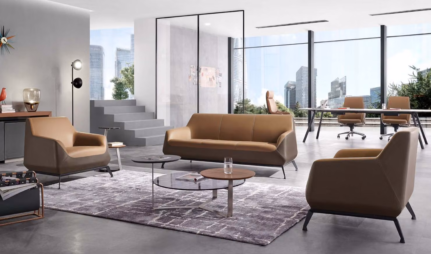Kunstleder Sofa Set in Schwarz modern und elegant