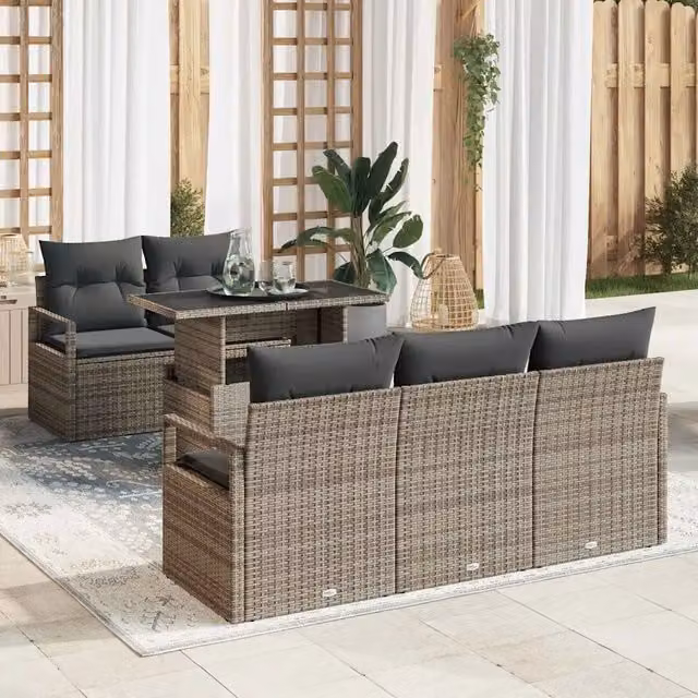 Set Divano da Giardino 6 pz Grigio Poly Rattan 3357472