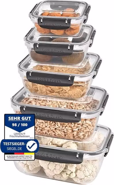 Kit di stoccaggio ermetico Lock & Fresh emsa, confezione da 5 pezzi in plastica trasparente, lavabile in lavastoviglie e adatto a microonde e congelatore