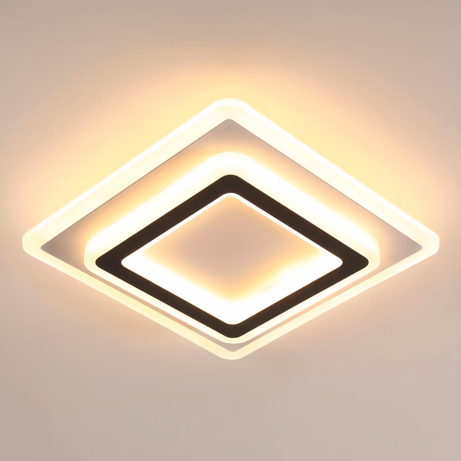 Comely, plafoniera a LED, 38W, 4275 lumen, forma quadrata, colore nero, temperatura di colore 3000K