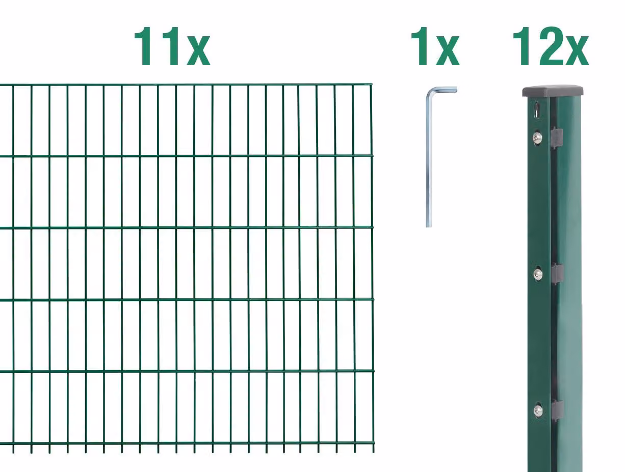 Alberts 679088 Staccionata doppia come set completo di 24 pezzi, plastificata, verde, altezza 143 cm, lunghezza 27,5 m