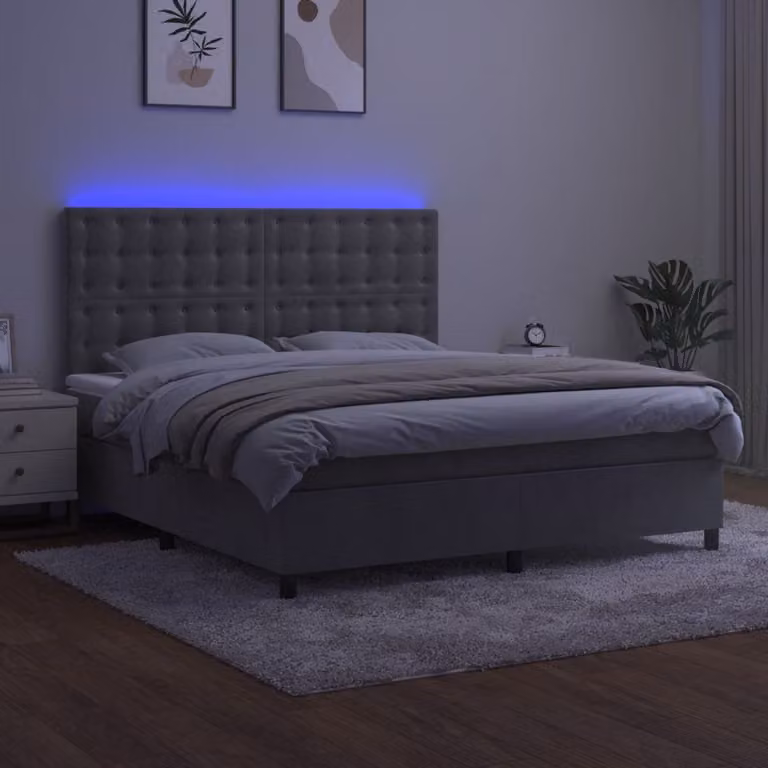 Maison Exclusive - Letto a Molle Materasso e LED Grigio Chiaro 180x200 cm Velluto