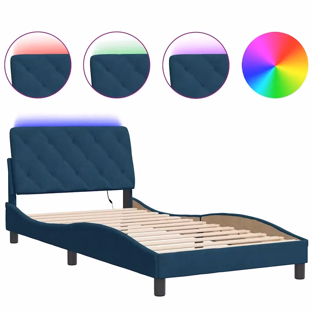 Giroletto vidaXL in Velluto Blu con Illuminazione LED e Porta USB, L: 100 cm, P: 200 cm – 2